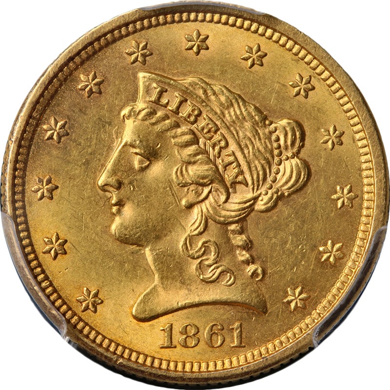 PCGS MS61 1861-P Liberty Gold Quarter Eagle (1 of 4)