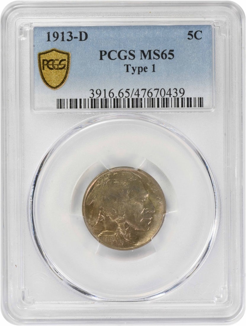 Buffalo Nickel 1913 Denver Type 1 Five Cent MS65 PCGS Certified (1 of 2)