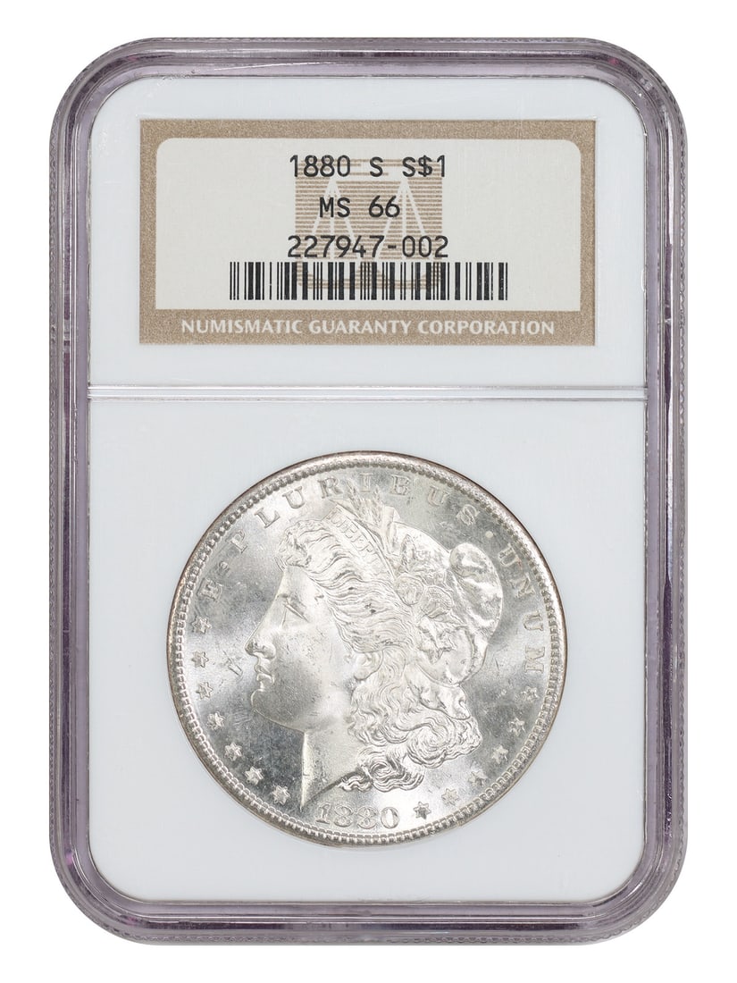 NGC MS66 1880-S Morgan Dollar $1 Uncirculated: NGC MS66 1880-S Morgan Dollar $1 Uncirculated 1880-S Morgan Dollar $1 certified by NGC and graded MS66. This uncirculated coin is from the San Francisco Mint and belongs to the Morgan Dollar series. T
