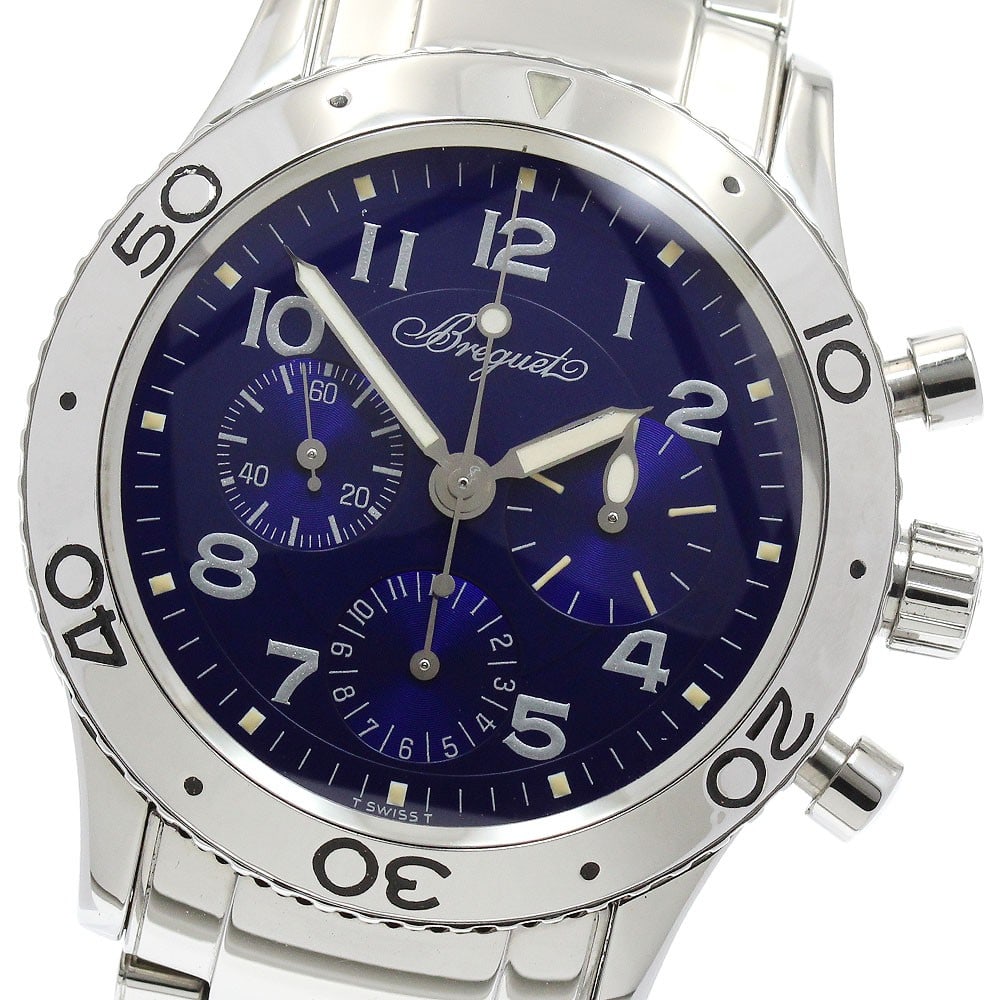 Breguet Aeronavale Type XX Stainless Steel Chronograph Watch 3807ST J2 SW9: Breguet Aeronavale Type XX Stainless Steel Chronograph Watch 3807ST J2 SW9 This Breguet Aeronavale Type XX men's wristwatch features a blue dial and is crafted from stainless steel, including both the