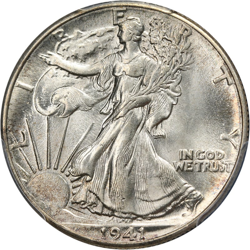 PCGS MS65 1941 P Walking Liberty Half Dollar Silver: PCGS MS65 1941 P Walking Liberty Half Dollar Silver This 1941-P Walking Liberty Half Dollar is graded MS65 by PCGS, indicating a high-quality, uncirculated coin with attractive luster and a sharp stri