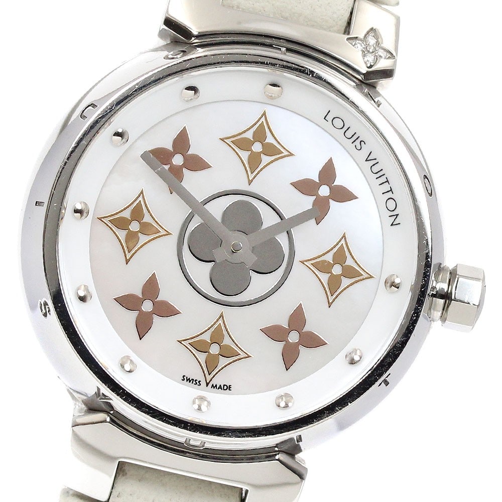 Louis Vuitton Tambour Idylle Blossom Quartz Ladies Wristwatch Q12MS: Louis Vuitton Tambour Idylle Blossom Quartz Ladies Wristwatch Q12MS This Louis Vuitton Tambour Idylle Blossom Q12MS women's wristwatch features a stainless steel case paired with a white shell dial an
