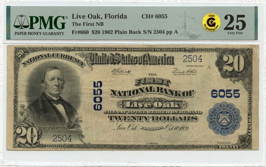 PMG VF25 1902 Twenty Dollar National Banknote Live Oak Florida (1 of 2)