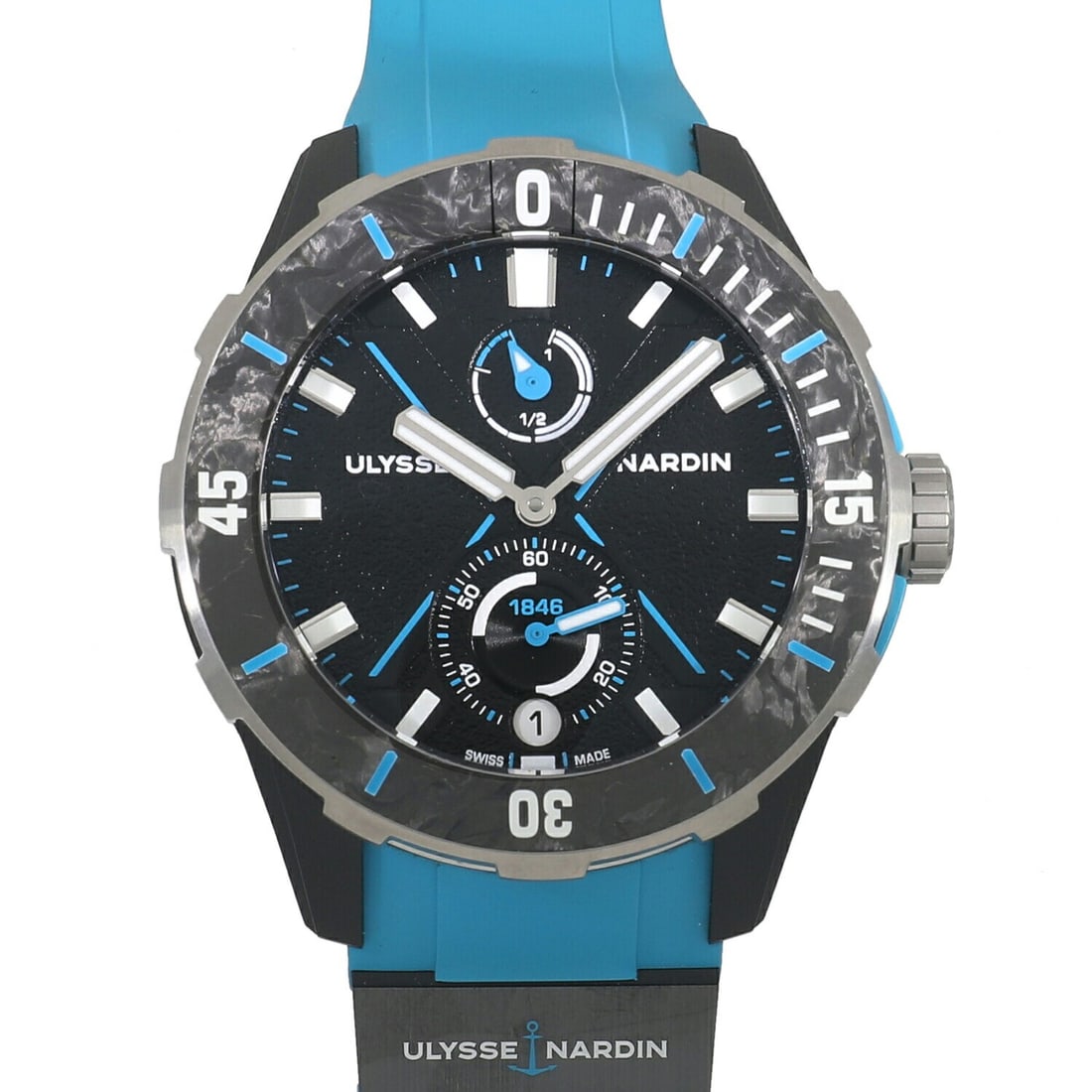 Ulysse Nardin Diver Net Azure 44mm Steel Automatic Watch: Ulysse Nardin Diver Net Azure 44mm Steel Automatic Watch This Ulysse Nardin Diver Net Azure 44mm men's wristwatch, model 1183-170-2B/3A, is a high-tech diver's watch introduced in 2023. Crafted in Swi