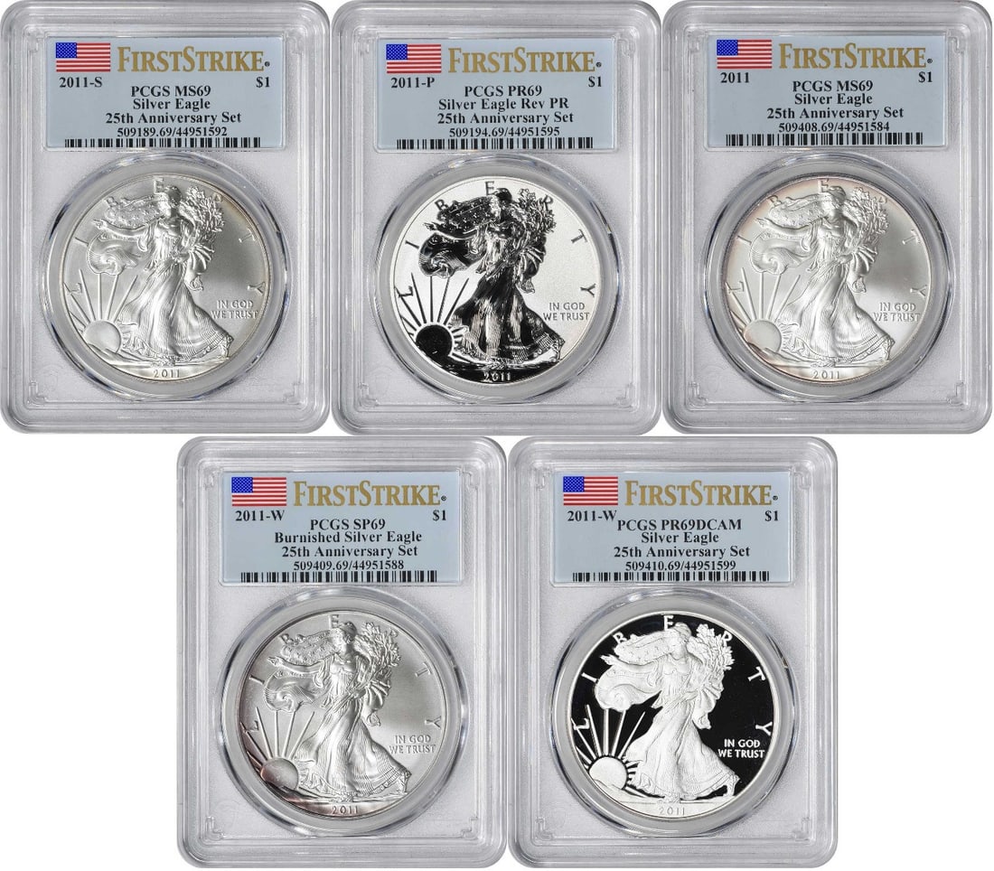 PCGS graded 2011 American Eagle 25th Anniversary silver coin set (1 of 2)