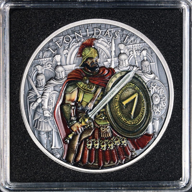 2025 1 Ounce Silver Legendary Warriors Leonidas Antique Finish Coin: 2025 1 Ounce Silver Legendary Warriors Leonidas Antique Finish Coin This 2025 1 Ounce Silver Legendary Warriors coin features an antique color finish and is part of the OGP stock. Strikingly beautiful