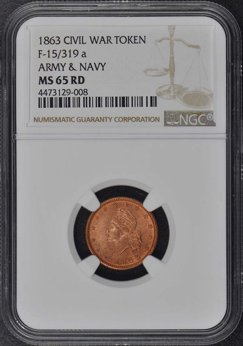 NGC MS65RD 1863 Civil War Token F-15 319a (1 of 4)
