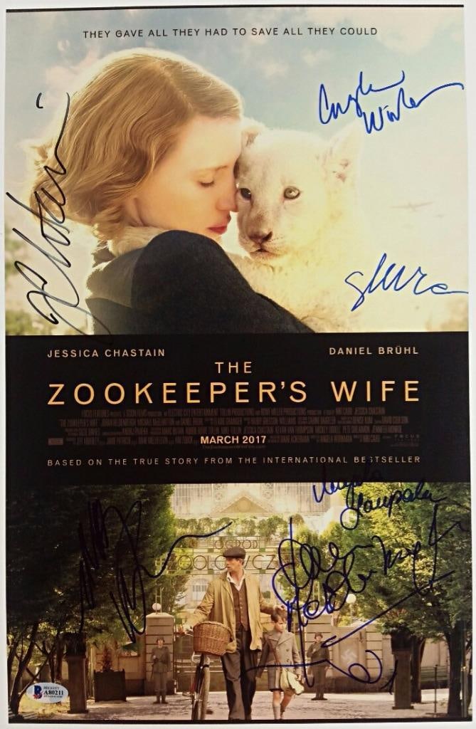 11x17 Photo Signed by Seven Cast Members of The Zookeeper's Wife Beckett COA: 11x17 Photo Signed by Seven Cast Members of The Zookeeper's Wife Beckett COA This original 11x17 photograph from 'The Zookeeper's Wife' is signed by seven cast members, including Jessica Chastain and 