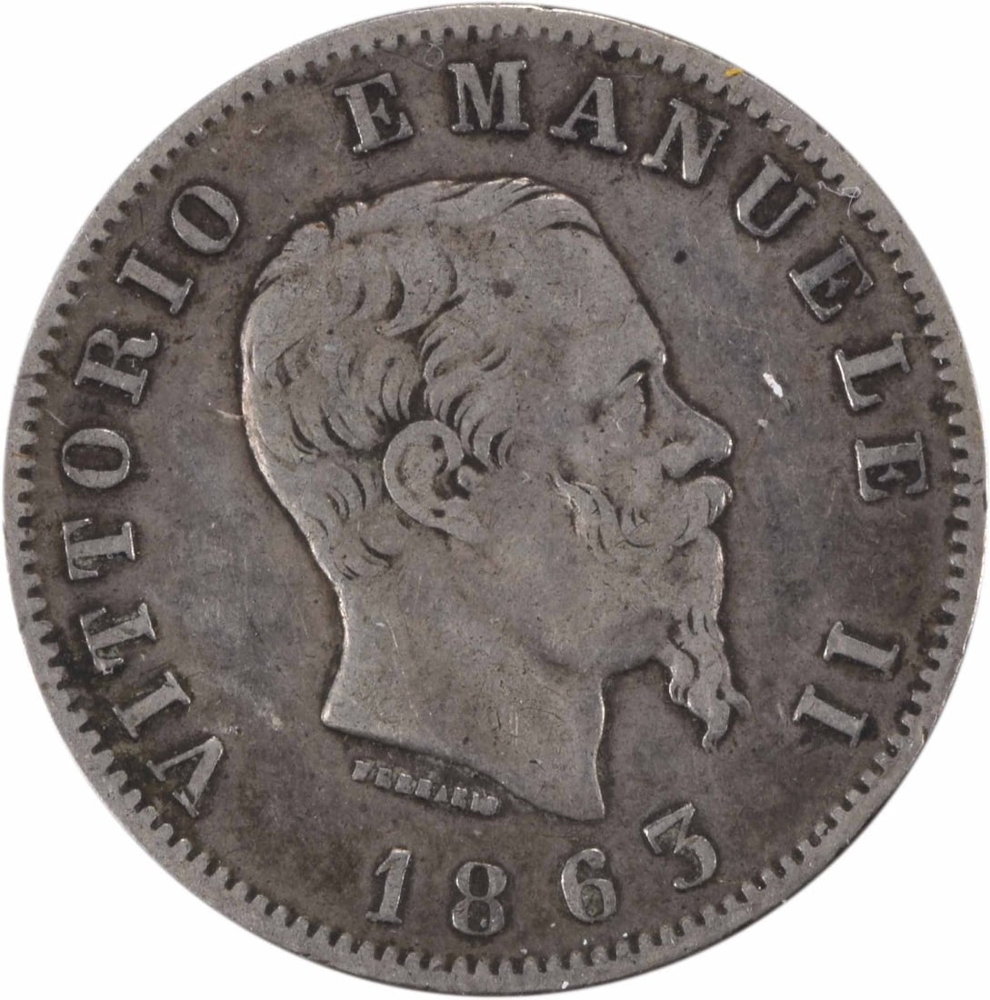 1863 TBN Italy Silver 1 Lira KM15.2 VF Circulated Coin (1 of 2)