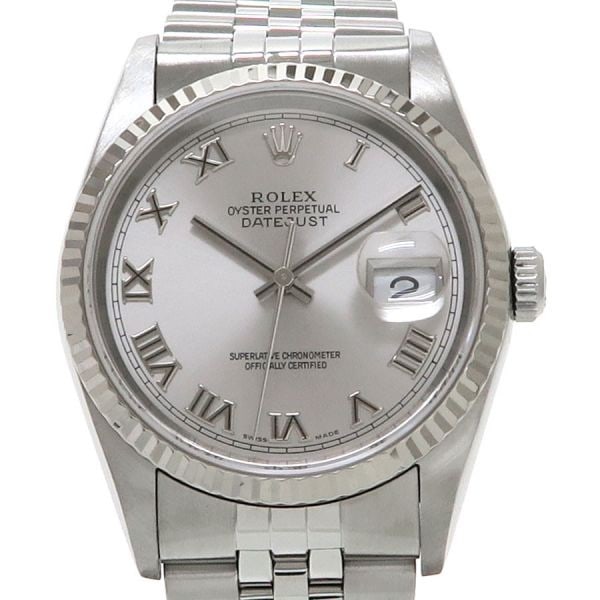 Rolex Datejust 16234 36mm Automatic Steel White Gold Bezel Box: Rolex Datejust 16234 36mm Automatic Steel White Gold Bezel Box This pre-owned ROLEX Datejust 36mm men's wristwatch, model 16234, features a stainless steel case and bracelet with a white gold bezel. T