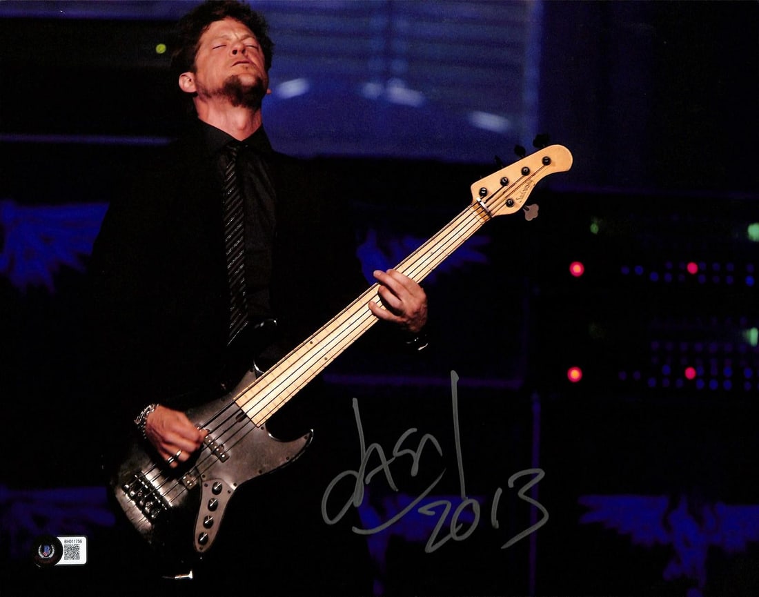 11x14 Beckett authenticated Jason Newsted signed live photo: 11x14 Beckett authenticated Jason Newsted signed live photo This 11x14 photograph features legendary bassist Jason Newsted and is hand-signed with a bold silver signature, including the inscription "2