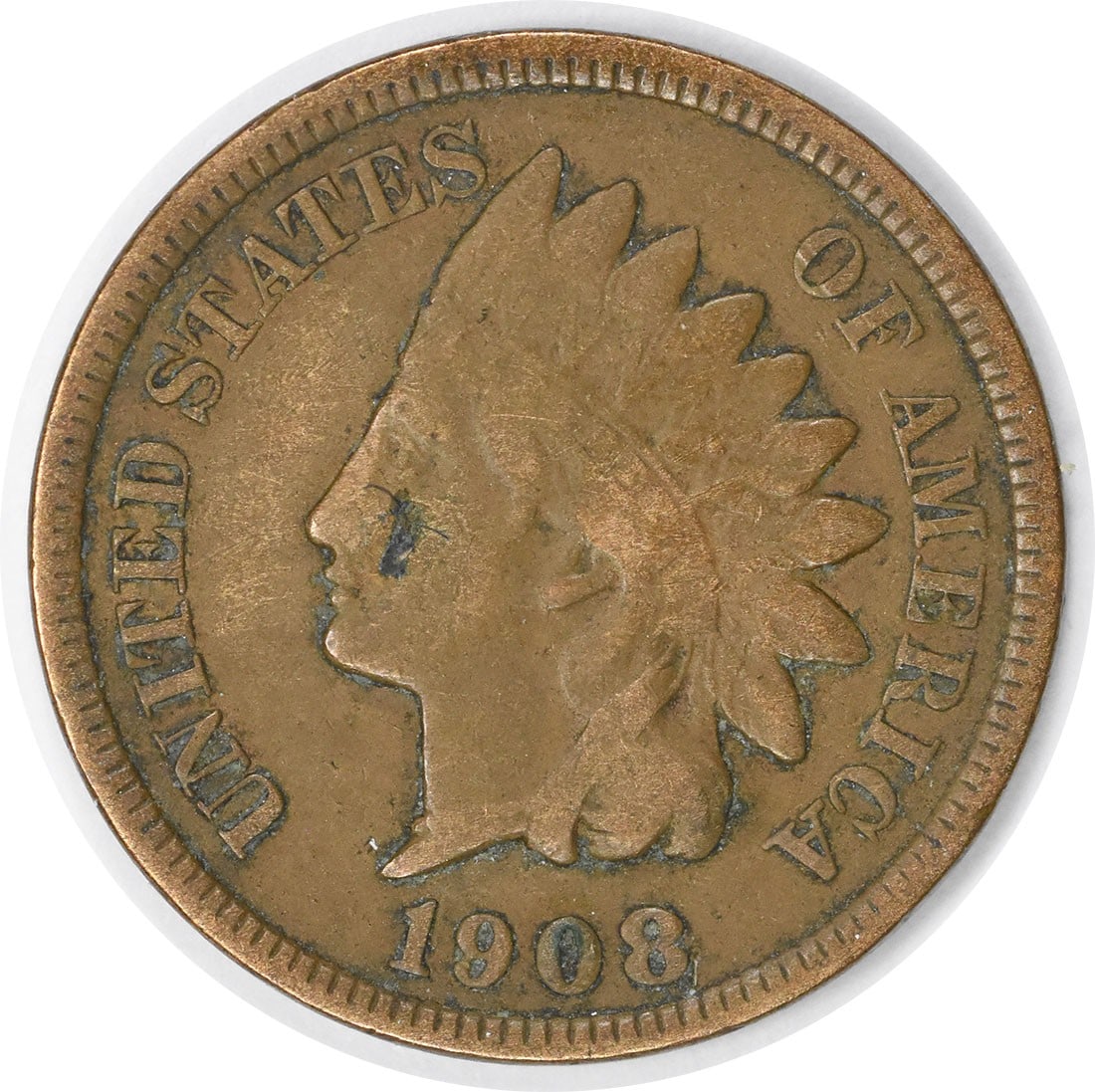 1908-S Indian Head Copper Small Cent Fine Grade: 1908-S Indian Head Copper Small Cent Fine Grade This is a 1908 Indian Head Cent from the United States, featuring the 'S' mint mark. The coin is composed of copper and is in circulated condition with 