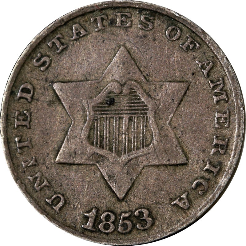 1853 U.S. silver 3 cent coin (1 of 2)