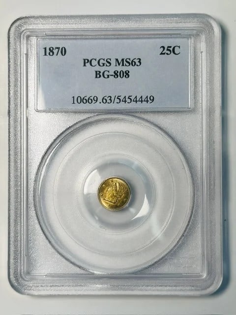 PCGS MS-63 1870 Liberty Round California Gold 1/4 Dollar BG-808 (1 of 2)