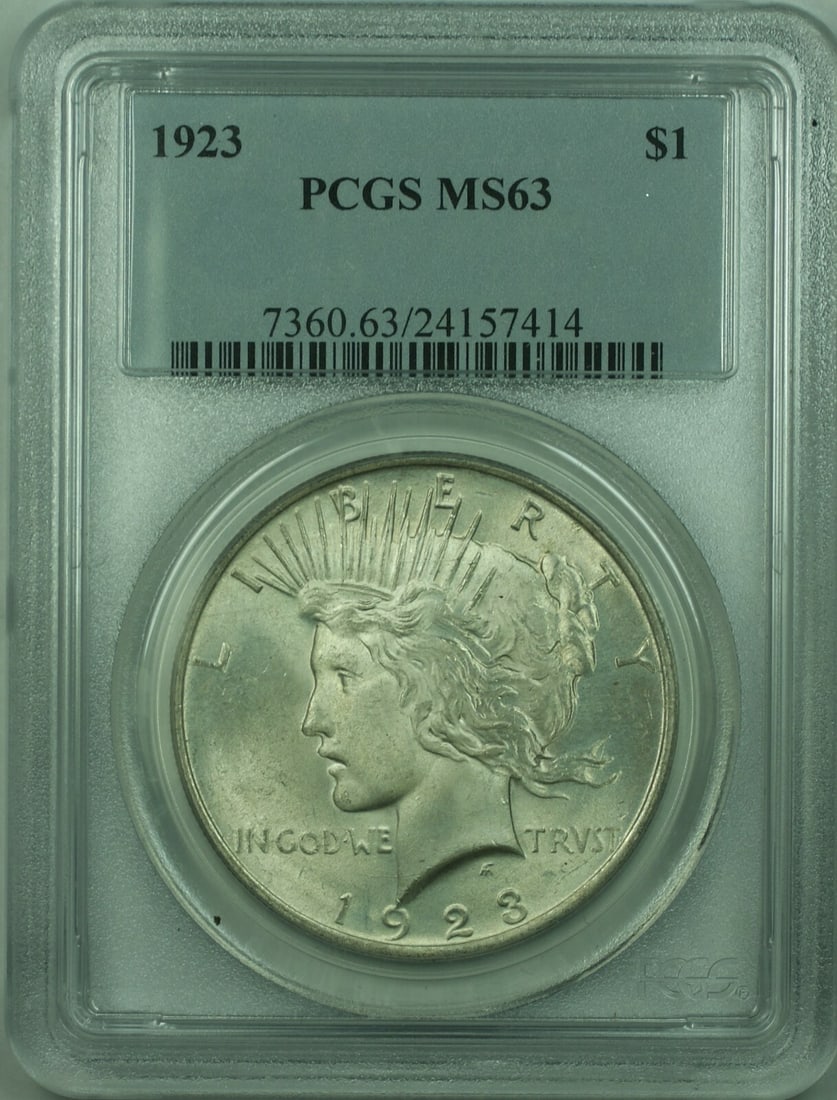 PCGS MS63 1923 Philadelphia Peace Dollar Silver Uncirculated $1 Coin: PCGS MS63 1923 Philadelphia Peace Dollar Silver Uncirculated $1 Coin This is a 1923 Peace Silver Dollar $1 coin from the United States, certified by PCGS with a grade of MS-63. Minted in Philadelphia,