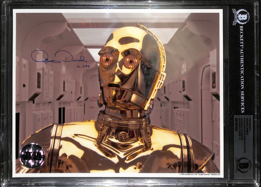 Anthony Daniels Signed Star Wars 8x10 Photo Beckett 10 Auto Official Pix: Anthony Daniels Signed Star Wars 8x10 Photo Beckett 10 Auto Official Pix This is an original 8x10 photograph from Star Wars: A New Hope, officially signed and inscribed "C-3PO" in blue permanent marke