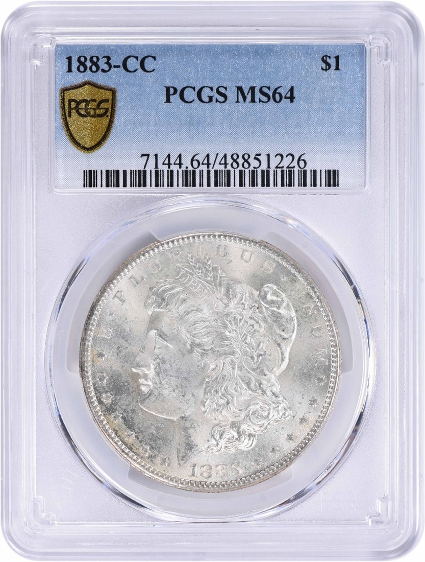 1883-CC Morgan Silver Dollar MS64 PCGS Uncirculated Coin: 1883-CC Morgan Silver Dollar MS64 PCGS Uncirculated Coin This 1883-CC Morgan Silver Dollar showcases an MS64 grade from PCGS, reflecting its uncirculated condition. Struck at the Carson City Mint, thi