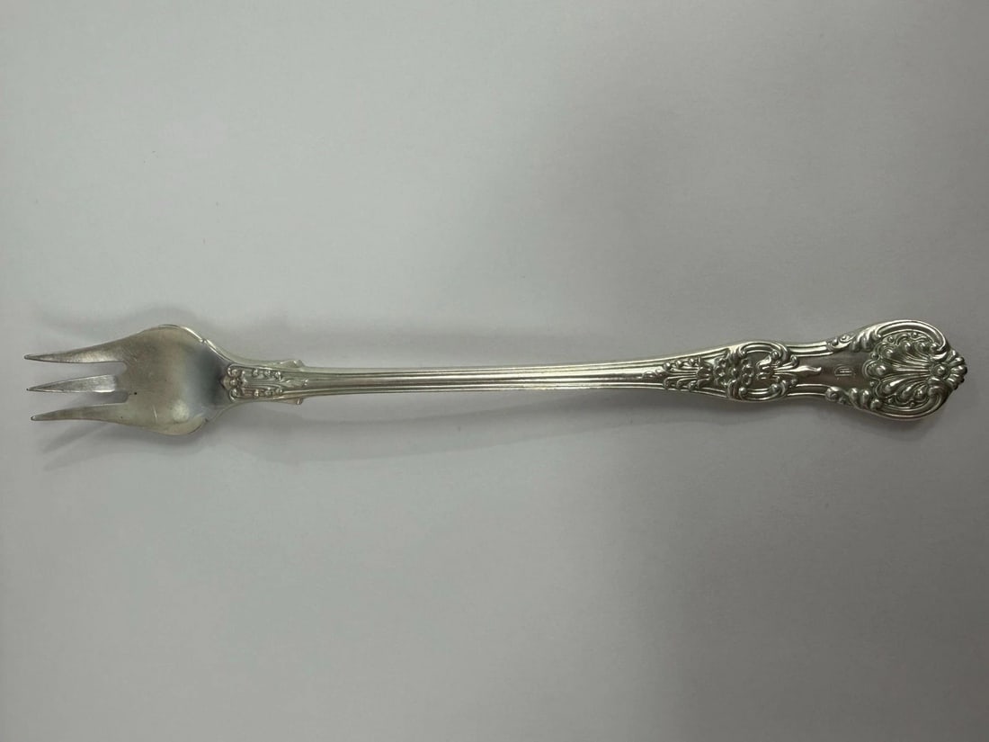 Monogrammed 6 Inch Sterling Seafood Cocktail Fork Tiffany Co English King (1 of 4)