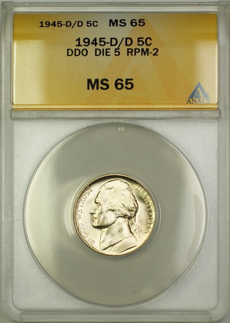 ANACS MS-65 1945-D Jefferson Wartime Silver Nickel RPM-2 DDO (1 of 2)
