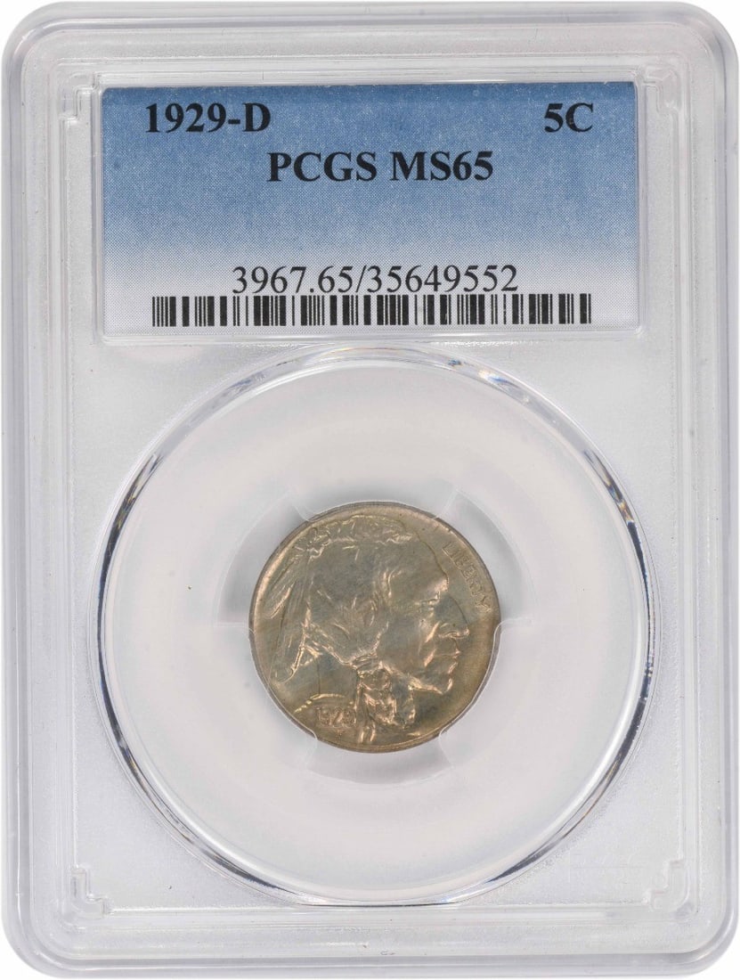 1929-D Buffalo Nickel MS65 Certified PCGS Quality: 1929-D Buffalo Nickel MS65 Certified PCGS Quality This 1929-D Buffalo Nickel, graded MS65 by PCGS, is a remarkable piece of numismatic history from the United States. Featuring the iconic buffalo desi
