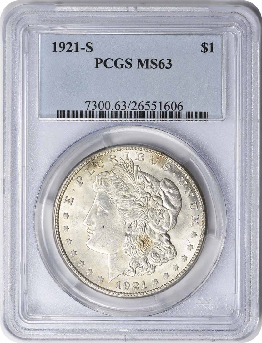 1921-S Morgan Silver Dollar MS63 PCGS Uncirculated Coin (1 of 2)