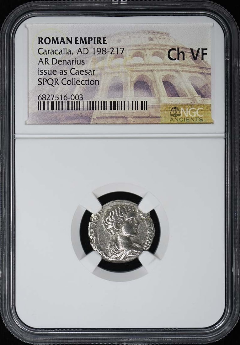 NGC Ch VF Caracalla AR Denarius Roman Empire: NGC Ch VF Caracalla AR Denarius Roman Empire This Roman Empire AR Denarius dates from the reign of Caracalla, AD 198-217. The coin has been certified and graded Choice Very Fine (Ch VF) by NGC, ensuri