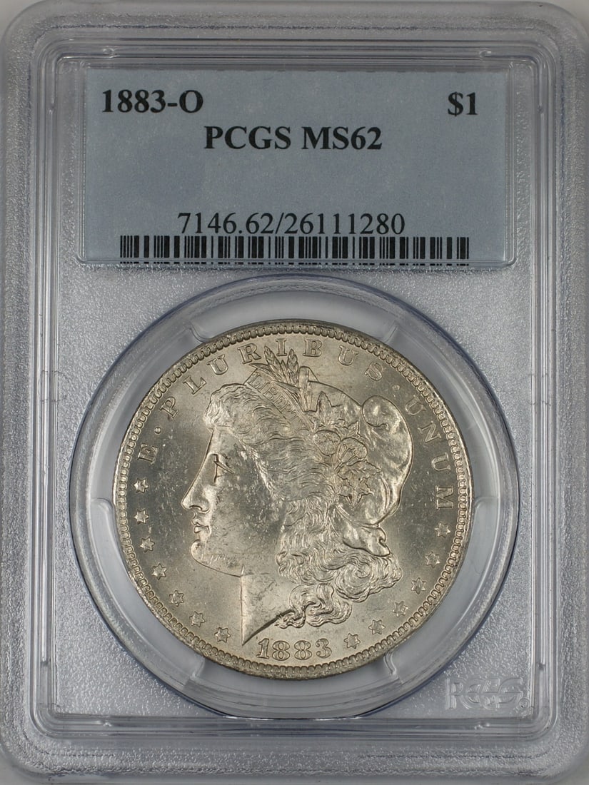 PCGS MS62 1883-O Morgan Silver Dollar: PCGS MS62 1883-O Morgan Silver Dollar This is an 1883-O Morgan Silver Dollar graded MS-62 by PCGS. Minted in New Orleans, this uncirculated coin is composed of silver and is a pre-owned collectible. S