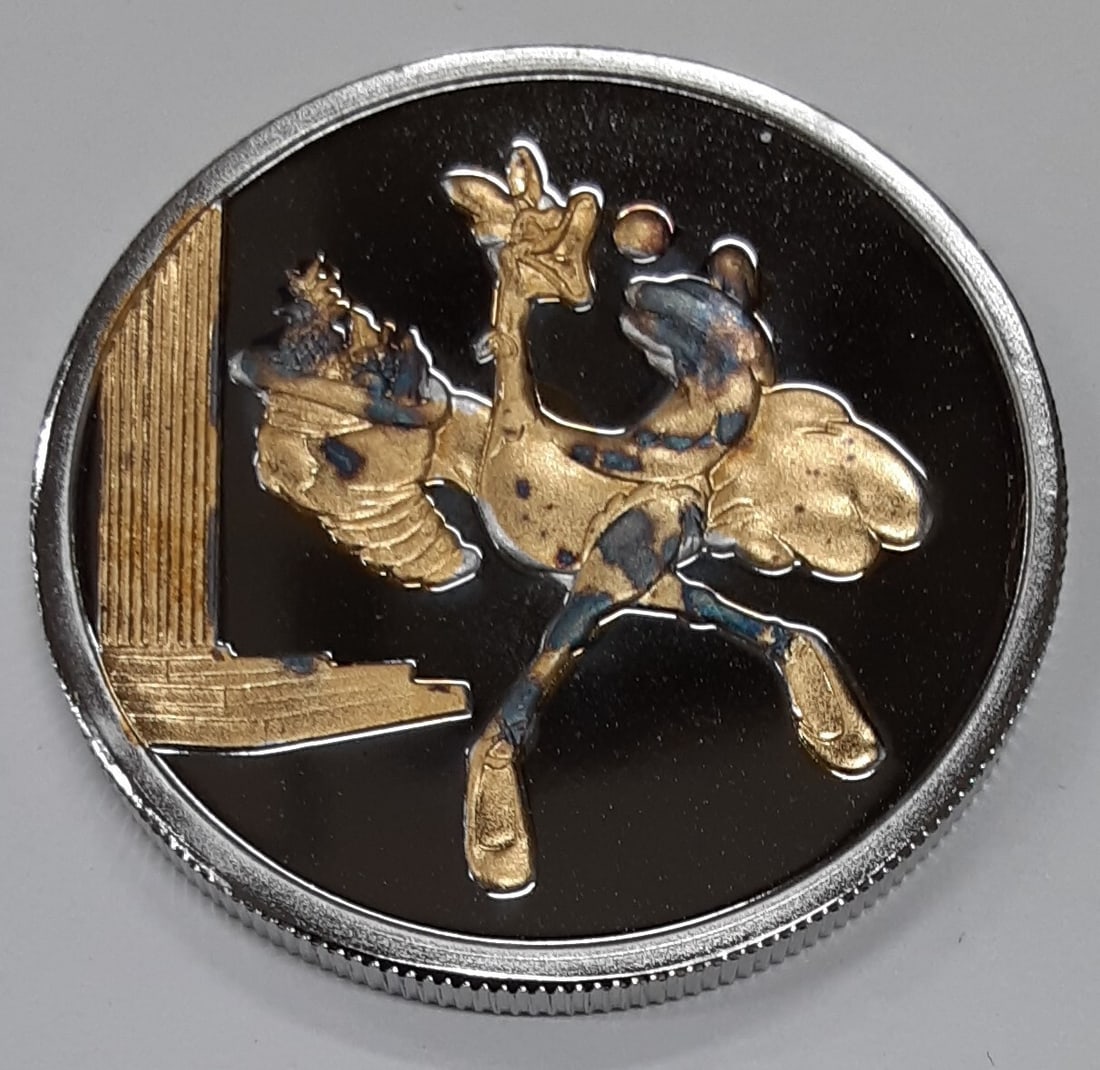 1oz Silver Rarities Mint Round 1990 Fantasia 50th Anniversary Dancing Ostrich: 1oz Silver Rarities Mint Round 1990 Fantasia 50th Anniversary Dancing Ostrich This 1oz silver round commemorates the 50th anniversary of Disney's Fantasia and was struck by Rarities Mint in the United