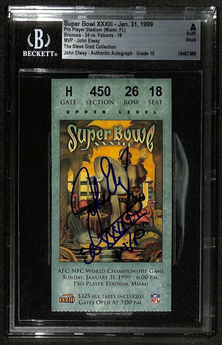 John Elway Signed Super Bowl XXXIII Ticket Inscribed MVP Beckett 10 (1 of 1)