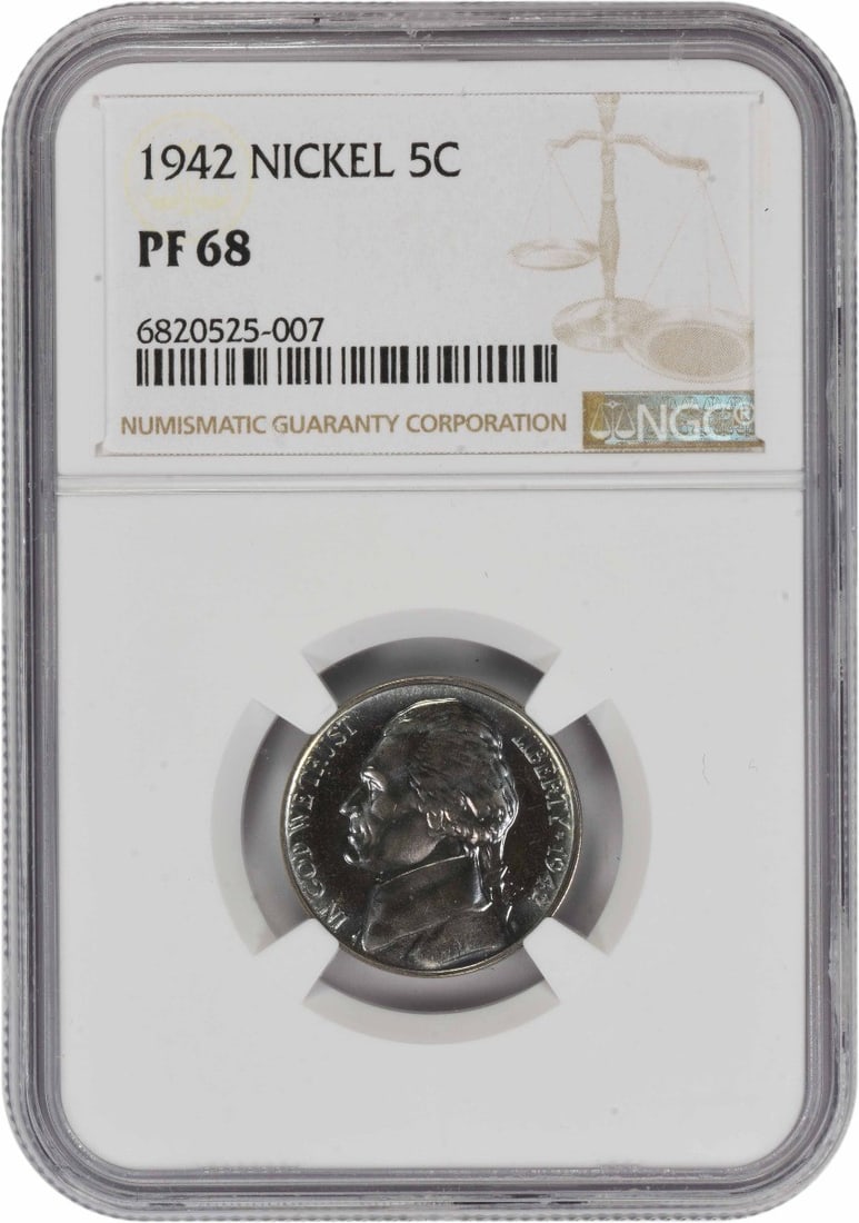 Proof 1942 Jefferson Five Cent PR68 NGC Certified Coin (1 of 4)