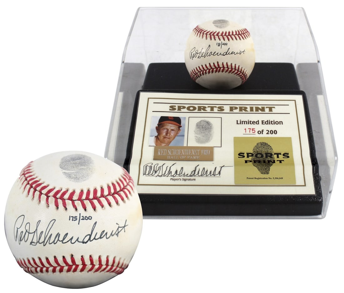 Red Schoendienst Signed Limited Edition Thumbprint Baseball w/ Display Case BAS (1 of 5)