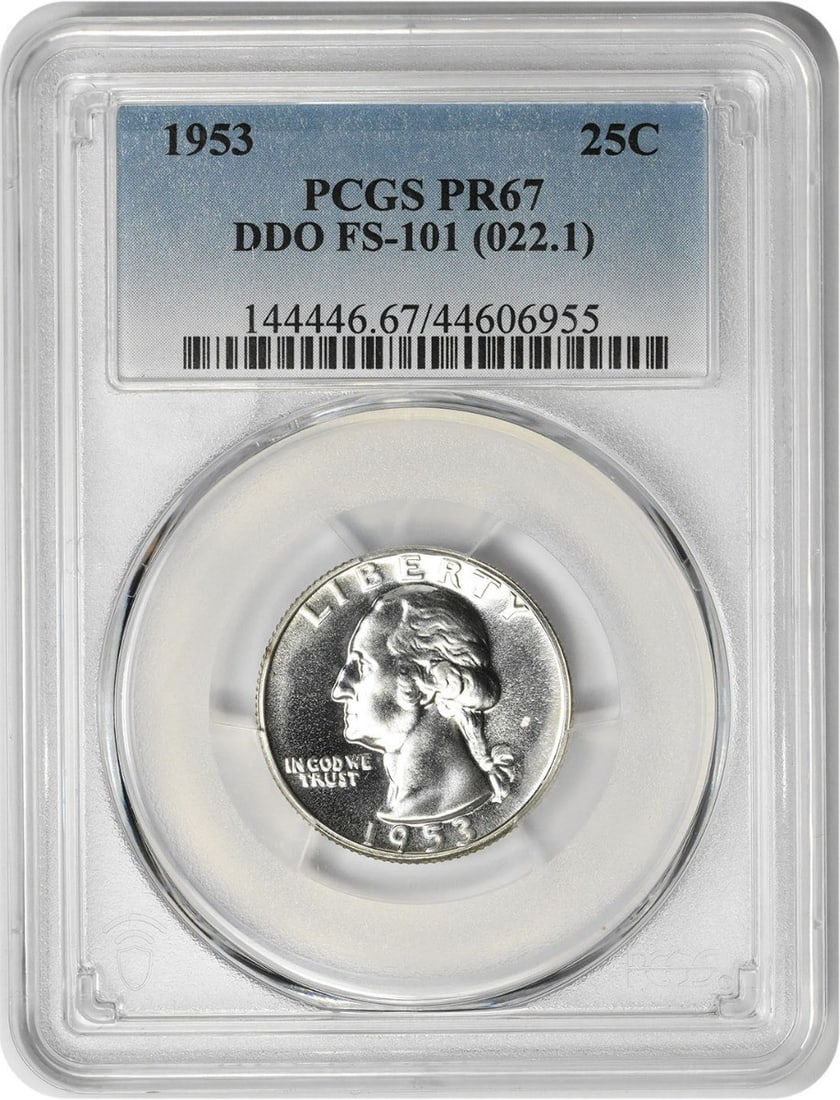 1953 Washington Quarter Proof PR67 PCGS 90% Silver Flanagan Design: 1953 Washington Quarter Proof PR67 PCGS 90% Silver Flanagan Design This stunning 1953 Washington Quarter showcases a beautiful DDO (Doubled Die Obverse) with a perfect PR67 certification from PCGS. Mi