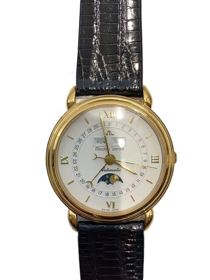 Maurice Lacroix Masterpiece moon phase calendar wristwatch leather strap (1 of 6)