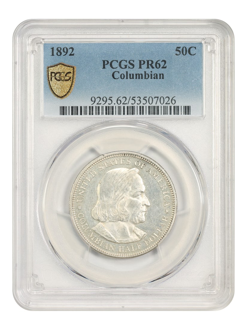PCGS PR62 1892 Columbian 50C Silver Commemorative Proof: PCGS PR62 1892 Columbian 50C Silver Commemorative Proof 1892 50C Columbian Classic Silver Commemorative graded PCGS PR62. This Philadelphia-minted, uncirculated piece is the popular first-year silver 
