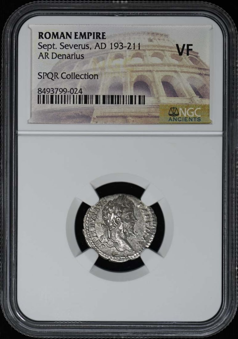 NGC Certified AR Denarius Coin of Septimius Severus Roman Empire: NGC Certified AR Denarius Coin of Septimius Severus Roman Empire This Roman Empire AR Denarius dates from the reign of Septimius Severus, AD 193-211. The coin has been certified by NGC with a grade of