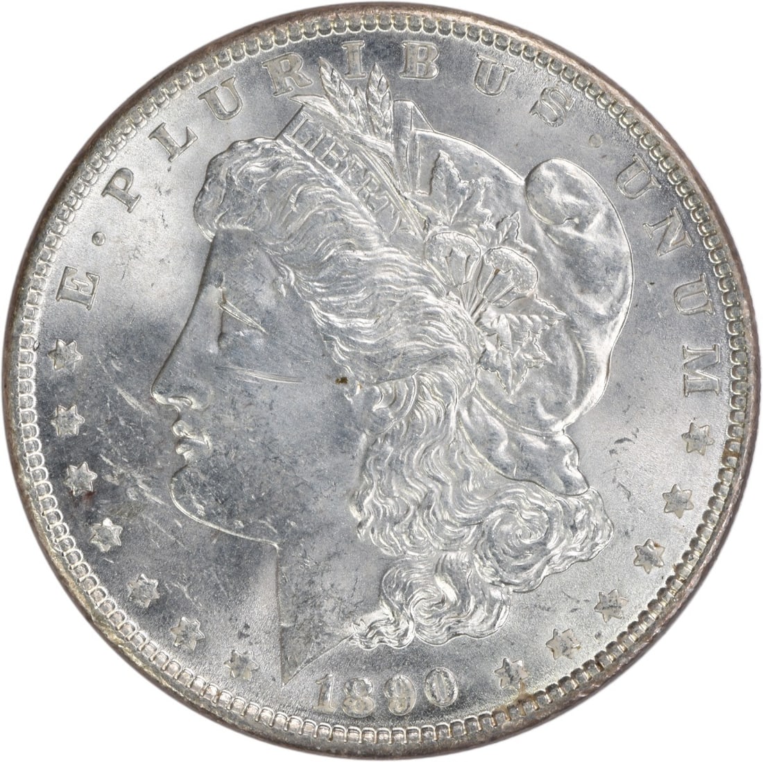 Choice BU 1890 Silver Dollar Morgan Uncirculated Uncertified: Choice BU 1890 Silver Dollar Morgan Uncirculated Uncertified This is an uncirculated 1890 Morgan Silver Dollar graded as Choice Brilliant Uncirculated (BU). Struck in silver without a mint mark, this 
