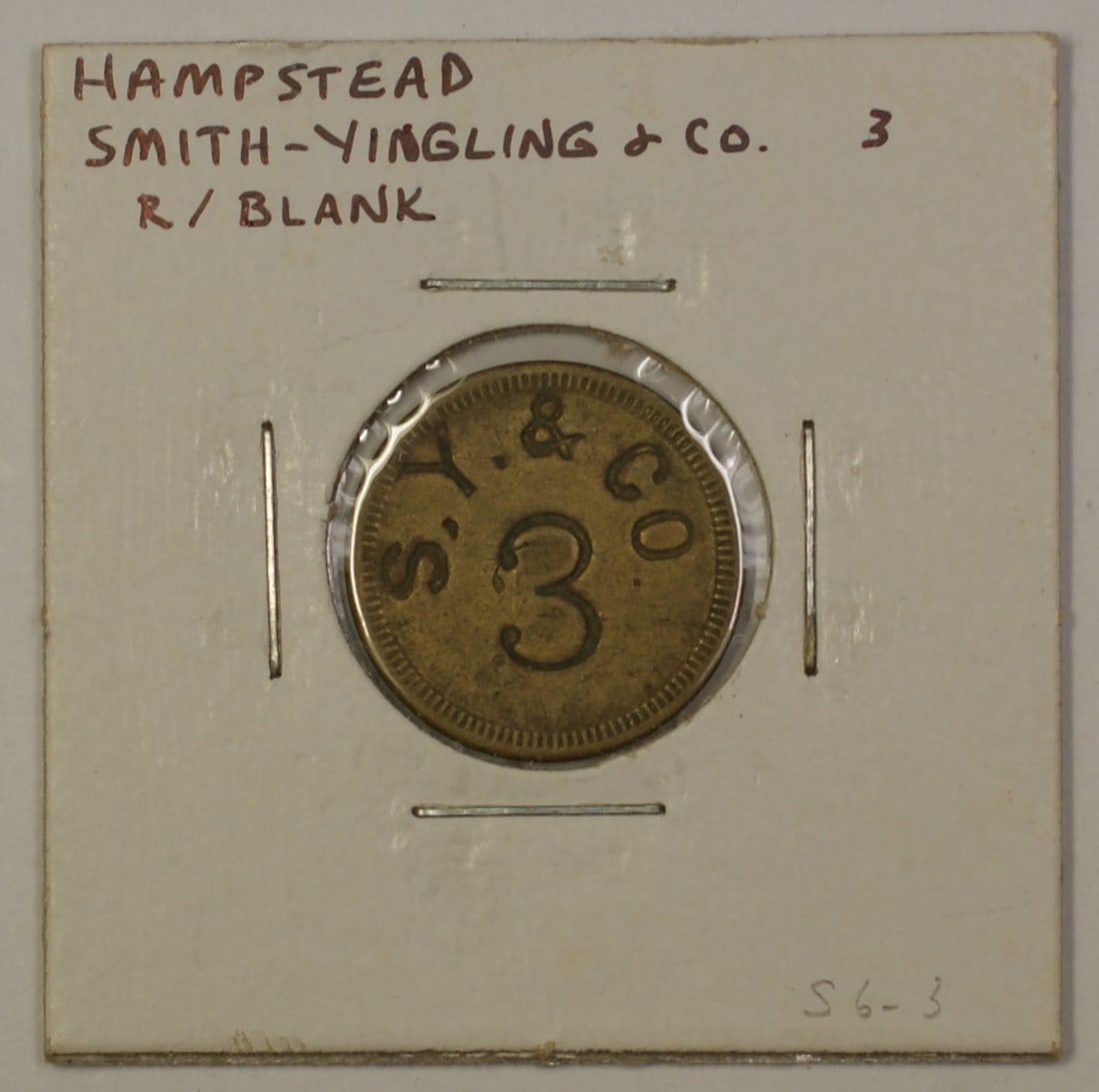 Smith Yingling CO Hampstead Maryland Early 1900s Trade Token S6-3 (1 of 1)
