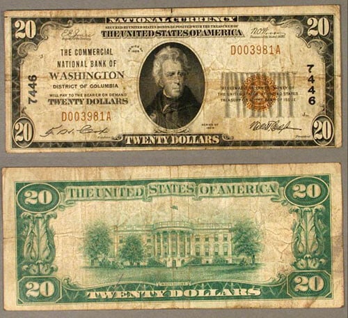 1929 T-1 Commercial National Bank Washington DC $20 Note (1 of 1)