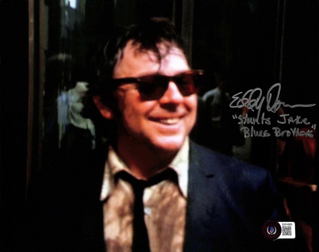 Beckett authenticated Eddie Donno Blues Brothers stuntman signed 8x10 photo: Beckett authenticated Eddie Donno Blues Brothers stuntman signed 8x10 photo This is an 8x10 photograph signed and inscribed by Eddie Donno, the stunt double for Jake in the classic 1980 film The Blues
