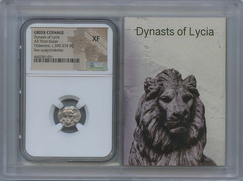 Ancient Greek Dynasty of Lycia AR Third Stater NGC XF40 Coin: Ancient Greek Dynasty of Lycia AR Third Stater NGC XF40 Coin This ancient coin from the Dynasty of Lycia features a denomination of Third Stater, certified by NGC with a grade of XF40. It showcases th