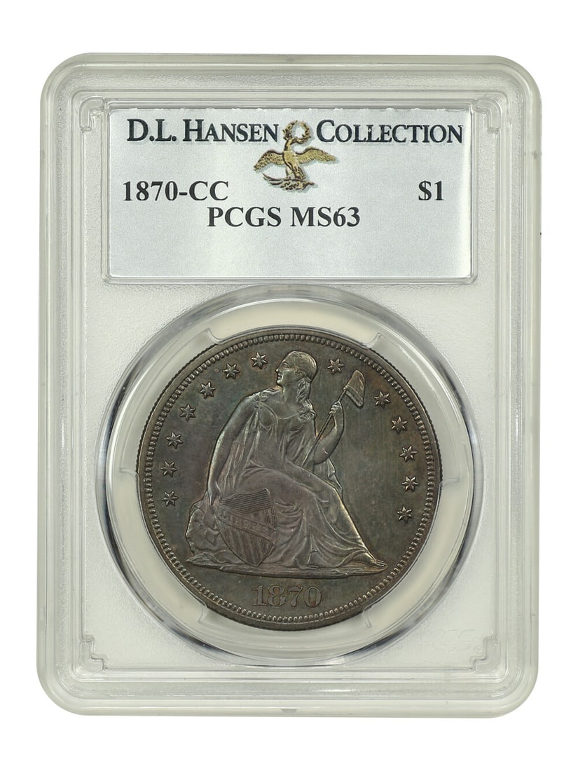 1870-CC $1 Liberty Seated Dollar PCGS MS63 Low Mintage Coin: 1870-CC $1 Liberty Seated Dollar PCGS MS63 Low Mintage Coin This 1870-CC Liberty Seated Dollar is a highly desirable coin, certified by PCGS with a grade of MS63. Struck in Carson City, it boasts a lo