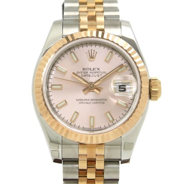 Rolex 179171 Datejust 26mm Pink Gold Steel Automatic Watch: Rolex 179171 Datejust 26mm Pink Gold Steel Automatic Watch This pre-owned ROLEX Datejust 26mm women's wristwatch features a stainless steel and pink gold case, complemented by a pale pink dial with ba