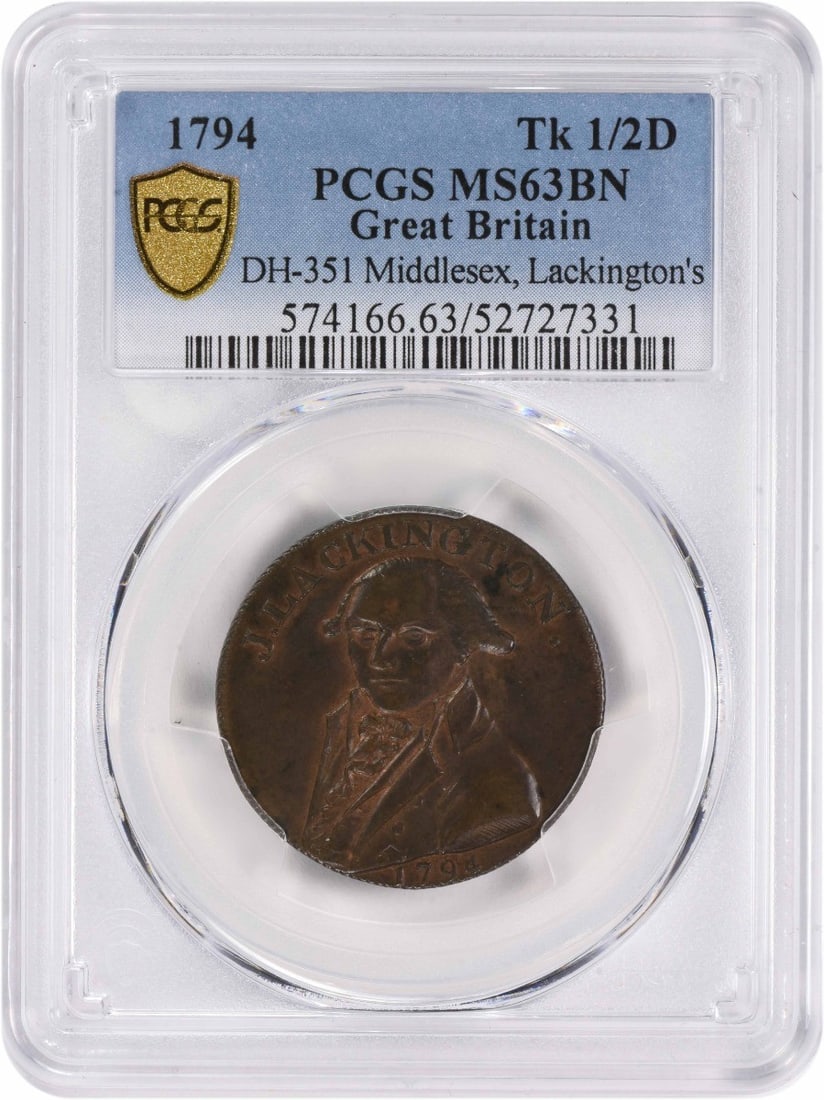 PCGS MS63BN 1795 Middlesex Half Penny Conder Token (1 of 2)