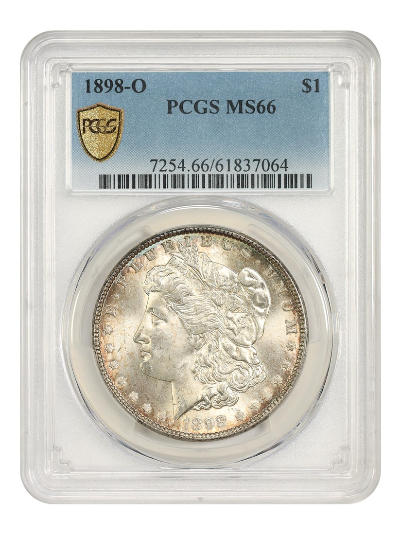 PCGS MS66 1898 O Morgan Silver Dollar $1: PCGS MS66 1898 O Morgan Silver Dollar $1 An 1898-O Morgan Dollar $1 certified by PCGS in MS66 grade. This uncirculated coin was minted in New Orleans and is described as a popular Morgan dollar from t