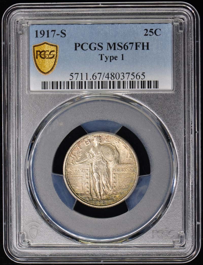 1917-S Standing Liberty Quarter PCGS MS67FH Uncirculated San Francisco: 1917-S Standing Liberty Quarter PCGS MS67FH Uncirculated San Francisco This stunning 1917-S Type 1 Standing Liberty Quarter, graded MS67FH by PCGS, showcases exceptional quality and detail. Struck at 