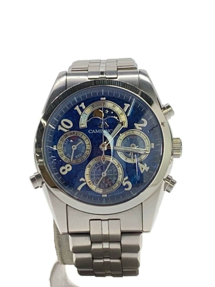 Citizen Campanola Grand Complication quartz stainless steel wristwatch: Citizen Campanola Grand Complication quartz stainless steel wristwatch This CITIZEN Campanola Grand Complication Quartz 6771-T010750 men's wristwatch features a navy dial and a stainless steel case. T