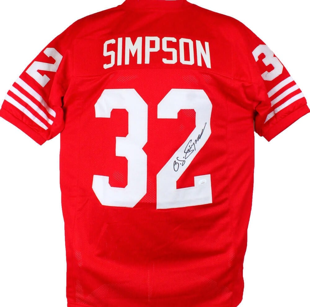 Signed OJ Simpson red football jersey JSA San Francisco 49ers (1 of 3)