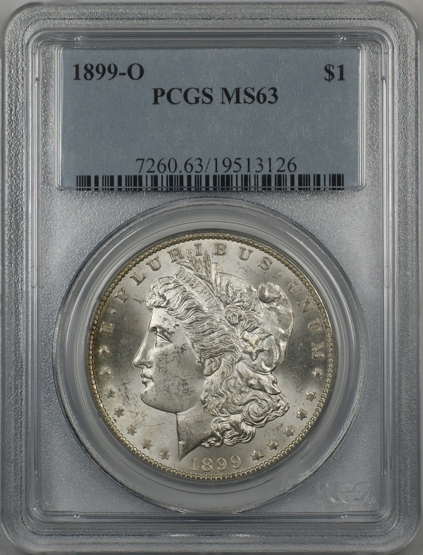 PCGS MS63 1899-O Morgan Silver Dollar Better Coin: PCGS MS63 1899-O Morgan Silver Dollar Better Coin This is an 1899-O Morgan Silver Dollar graded MS-63 by PCGS. Minted in New Orleans, this uncirculated coin is composed of silver and represents a coll