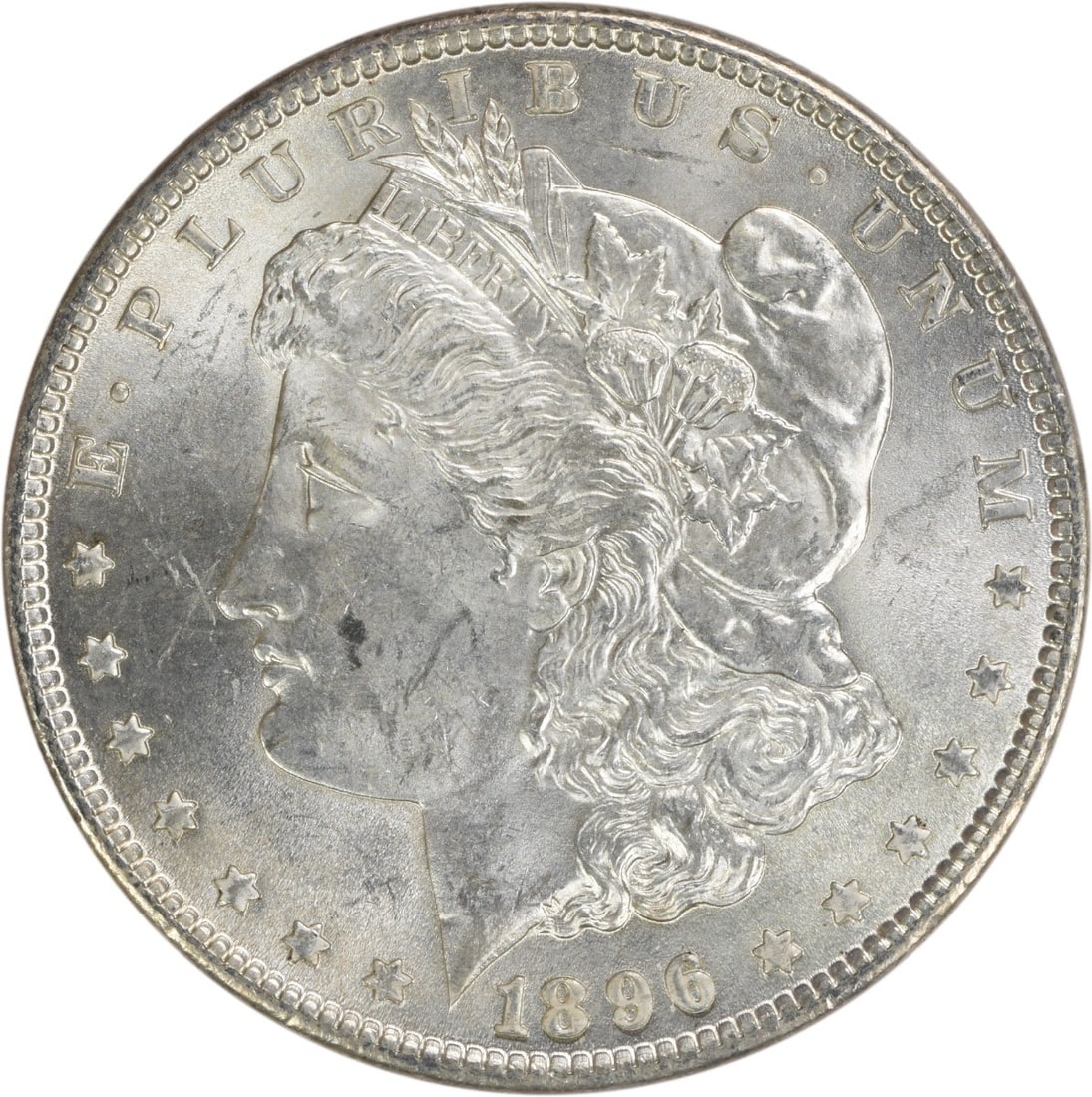 Uncirculated 1896 Morgan Dollar Silver Coin Brilliant Uncertified Example: Uncirculated 1896 Morgan Dollar Silver Coin Brilliant Uncertified Example This is an uncirculated 1896 Morgan Silver Dollar from the United States. The coin is composed of silver, features no mint mar