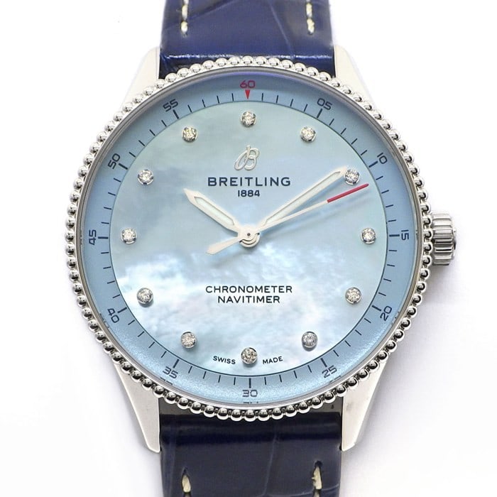 Breitling A77320171C1P1 Navitimer 32 Womens Quartz Watch Blue MOP Dial (1 of 11)